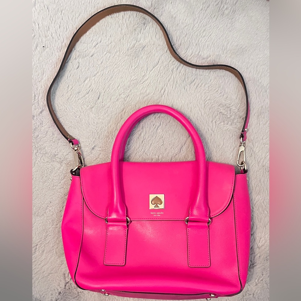 Kate Spade Vibrant Pink Purse Bag with handles and removable crossbody strap